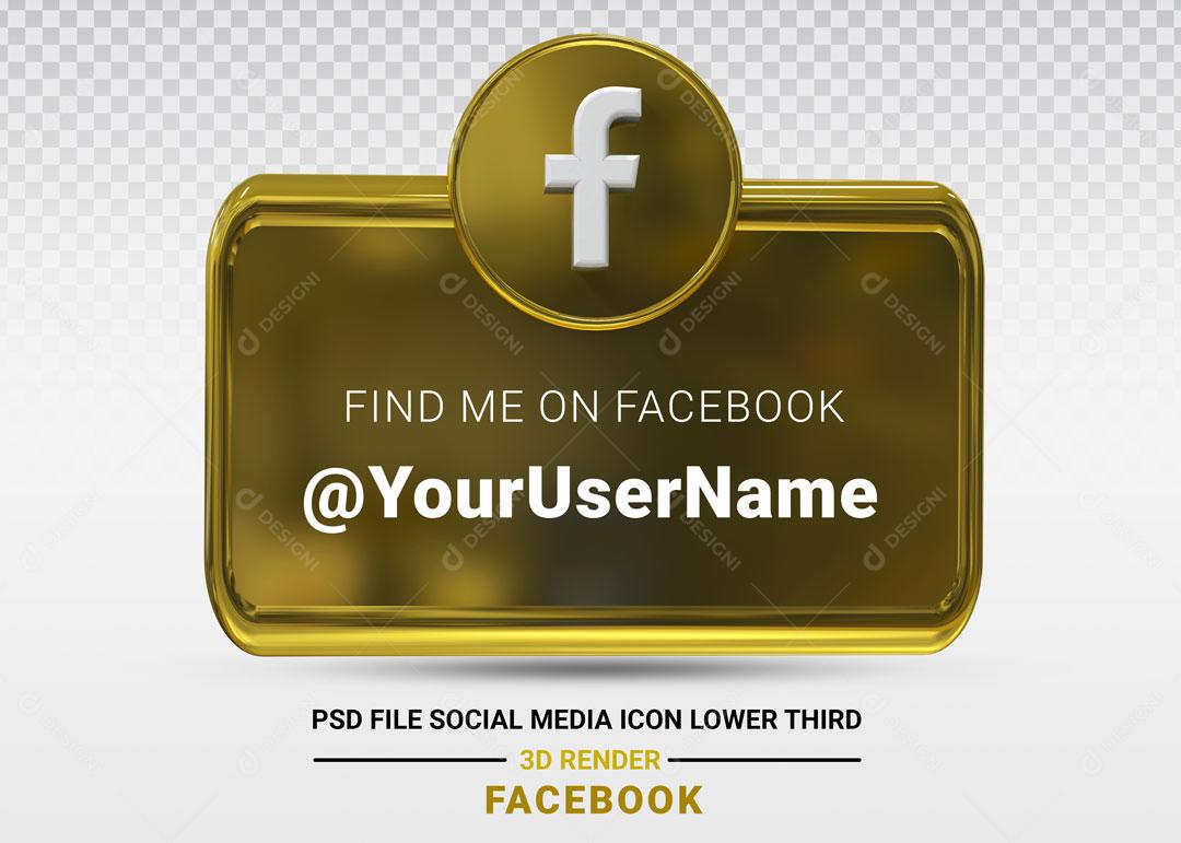 Placa Facebook Elemento 3D Dourado PSD Editável
