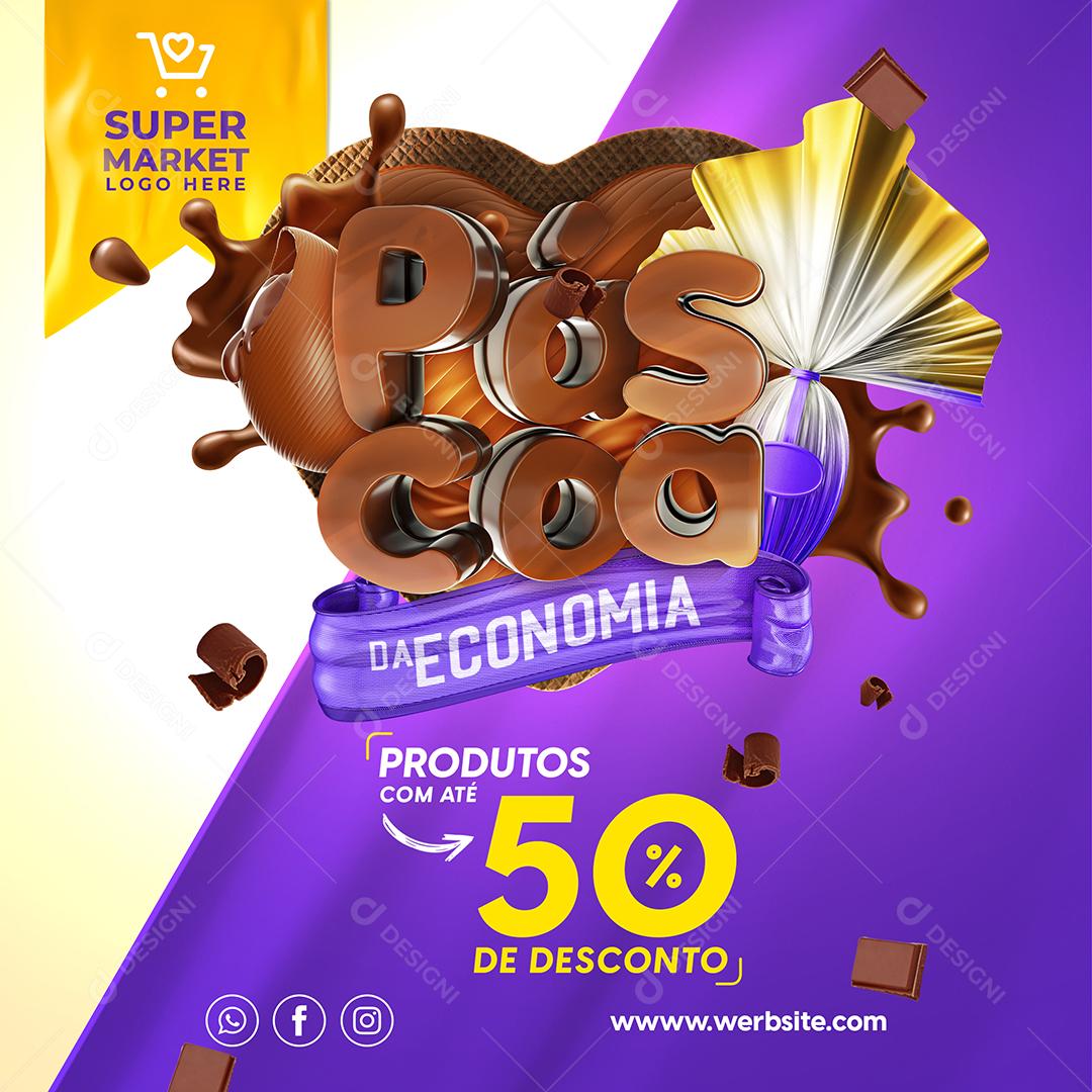 Social Media Páscoa da Economia Produtos Com Até 50% De Desconto PSD Editável