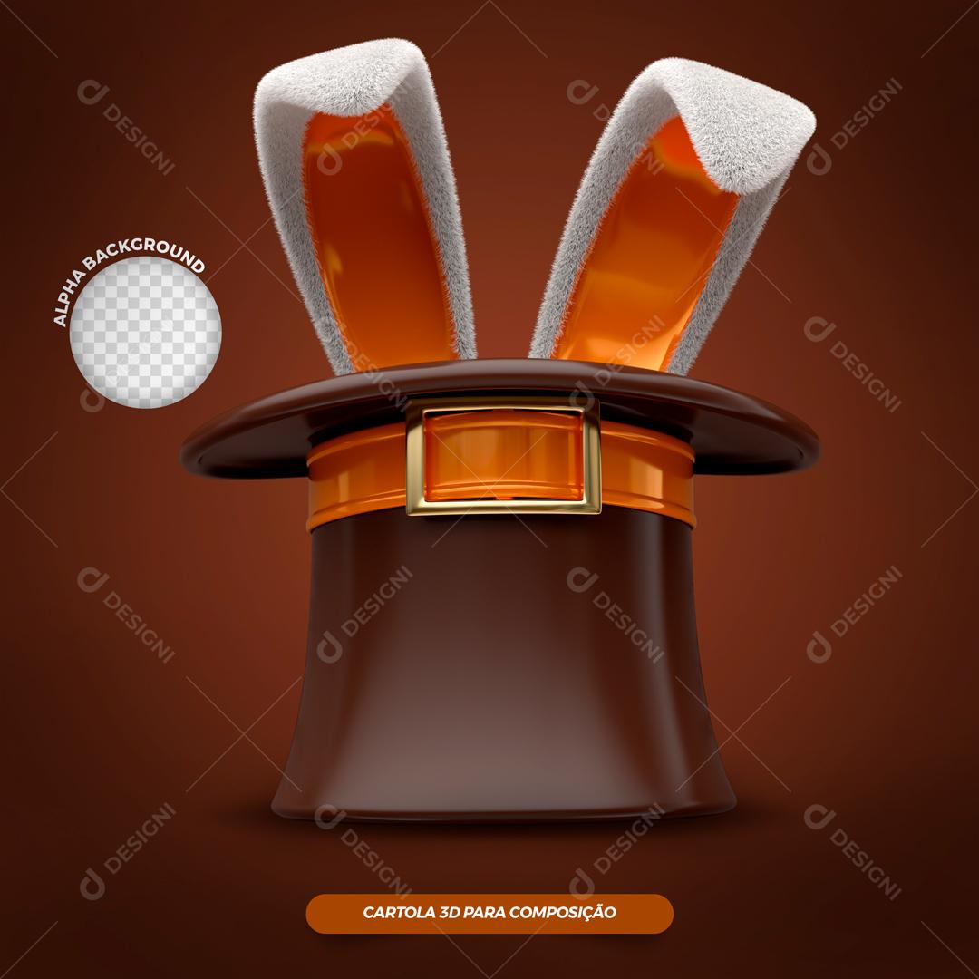 Elemento 3D para Composiçao Cartola De Magico Com Orelhas De Coelho Páscoa PSD Editável