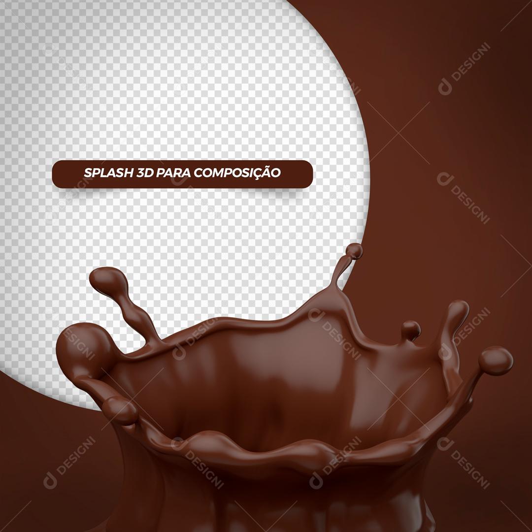 Elemento 3D Para Composição Splash De Chocolate PSD Editável