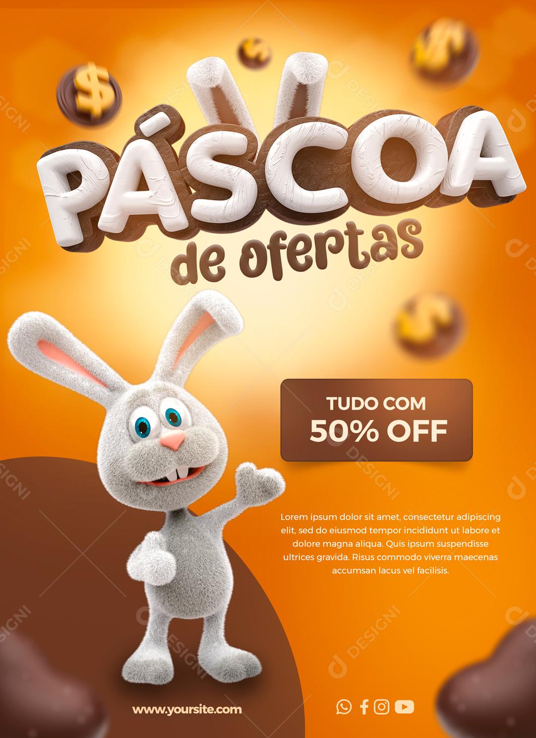 Páscoa De Ofertas Tudo Com 50% Off Social Media PSD Editável