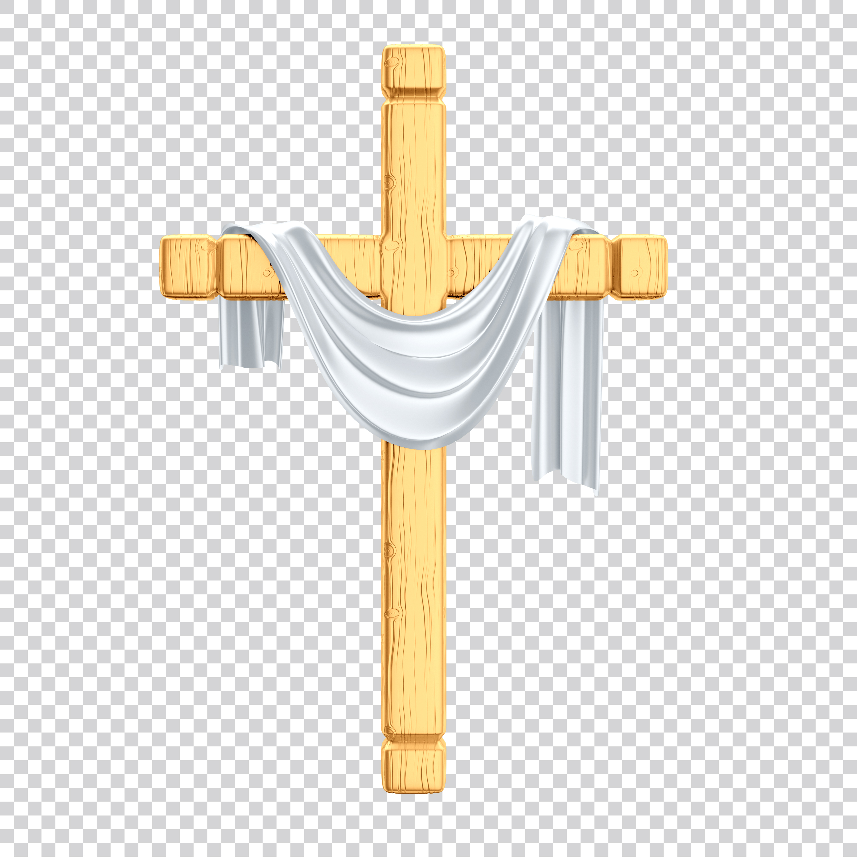 Elemento 3D Cruz Dourado Com Tecido Branco PSD Editável