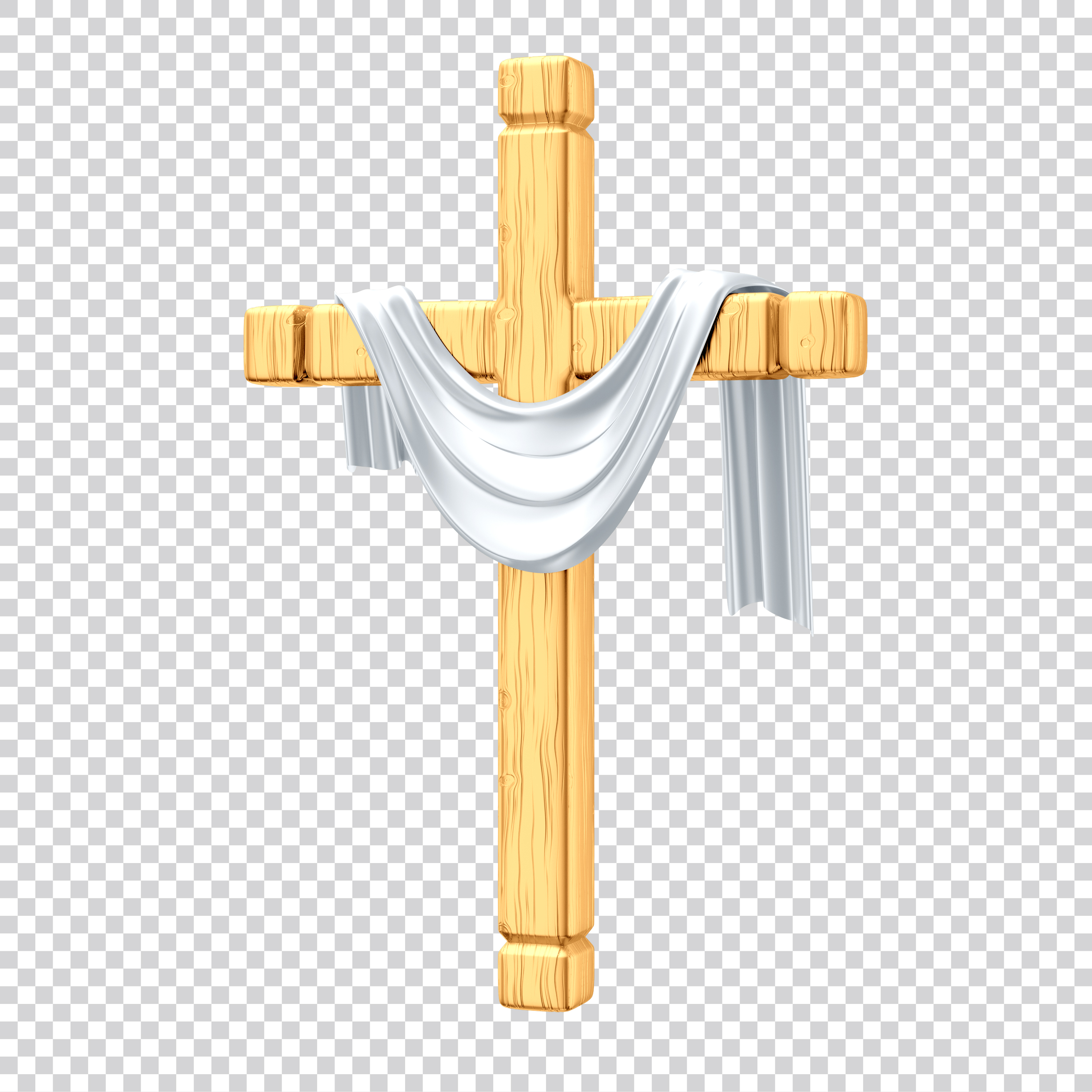 Elemento 3D Cruz Dourado Com Tecido Branco PSD Editável