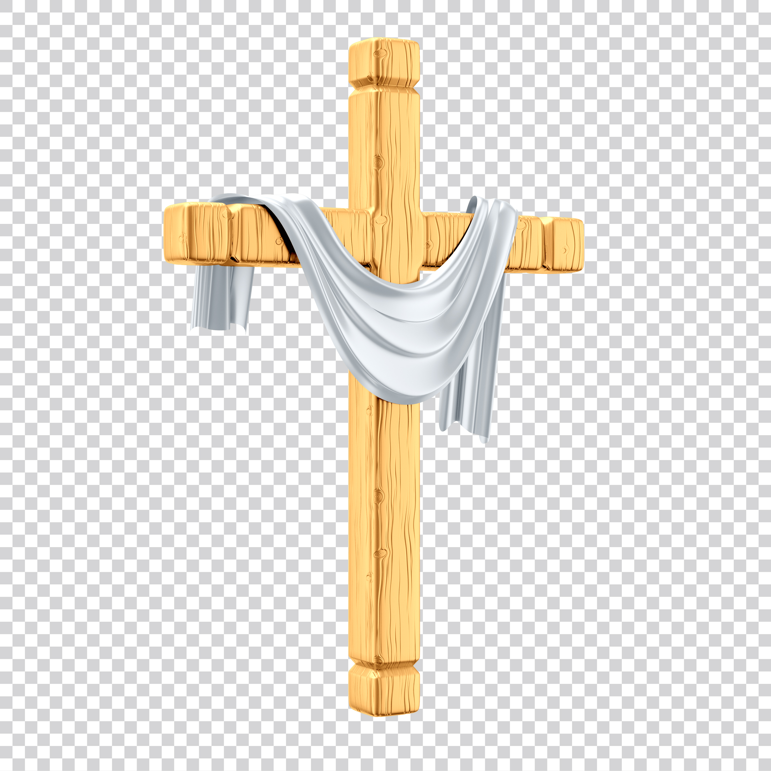 Elemento 3D Cruz Dourado Com Tecido Branco PSD Editável