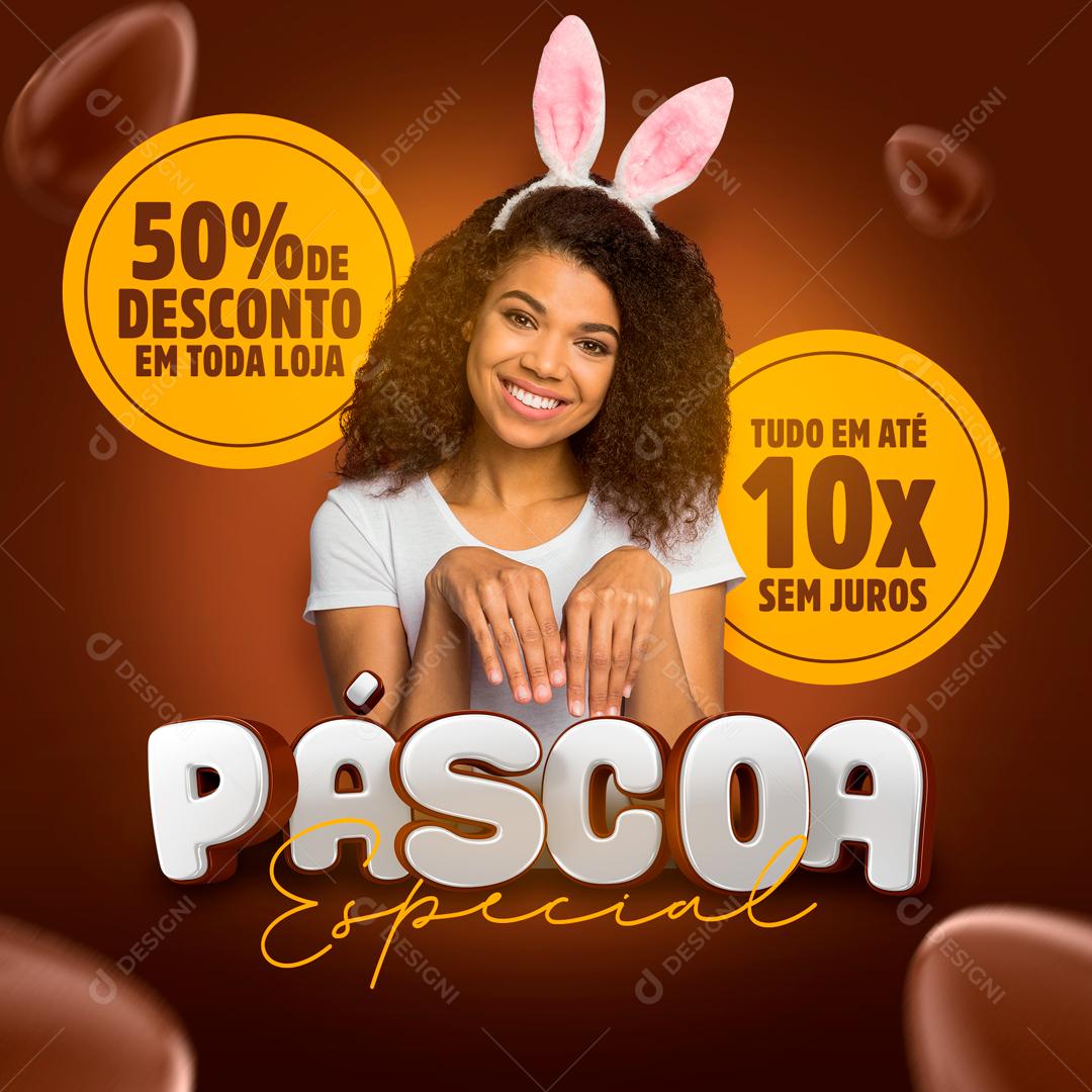 Selo 3D Para Composição Páscoa Especial Com Até 50% De Desconto Social Media PSD Editável
