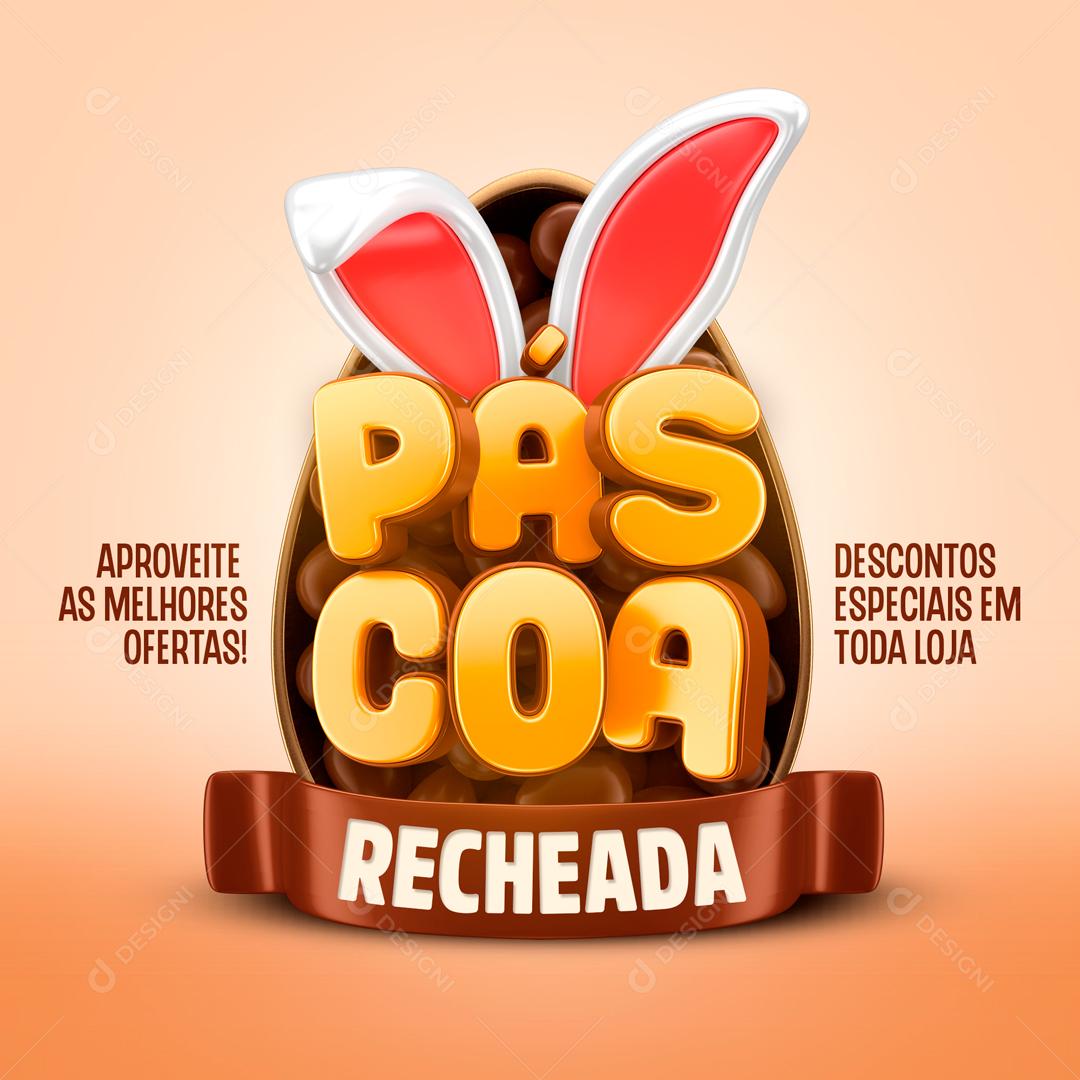 Selo 3D Para Composição Páscoa Recheada PSD Editável