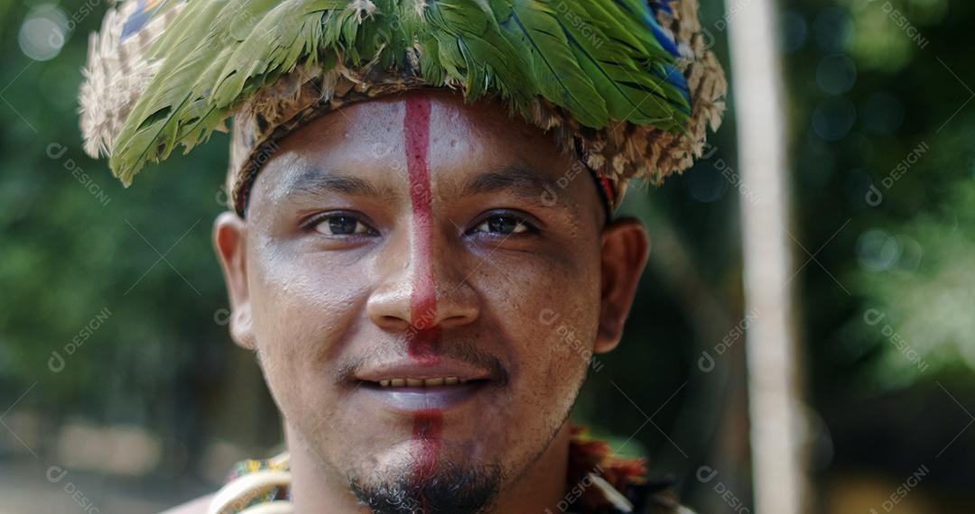 Indian from the Pataxó tribe, with feather headdress. indian