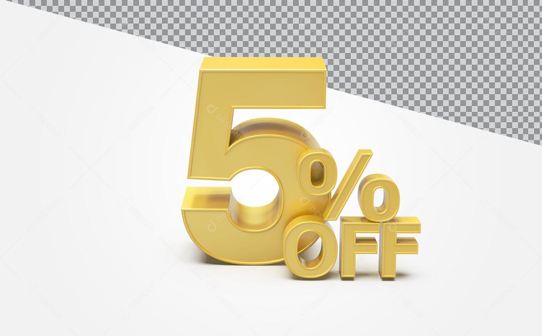 Número 3D 5% Off Desconto Dourado Para Composição PSD