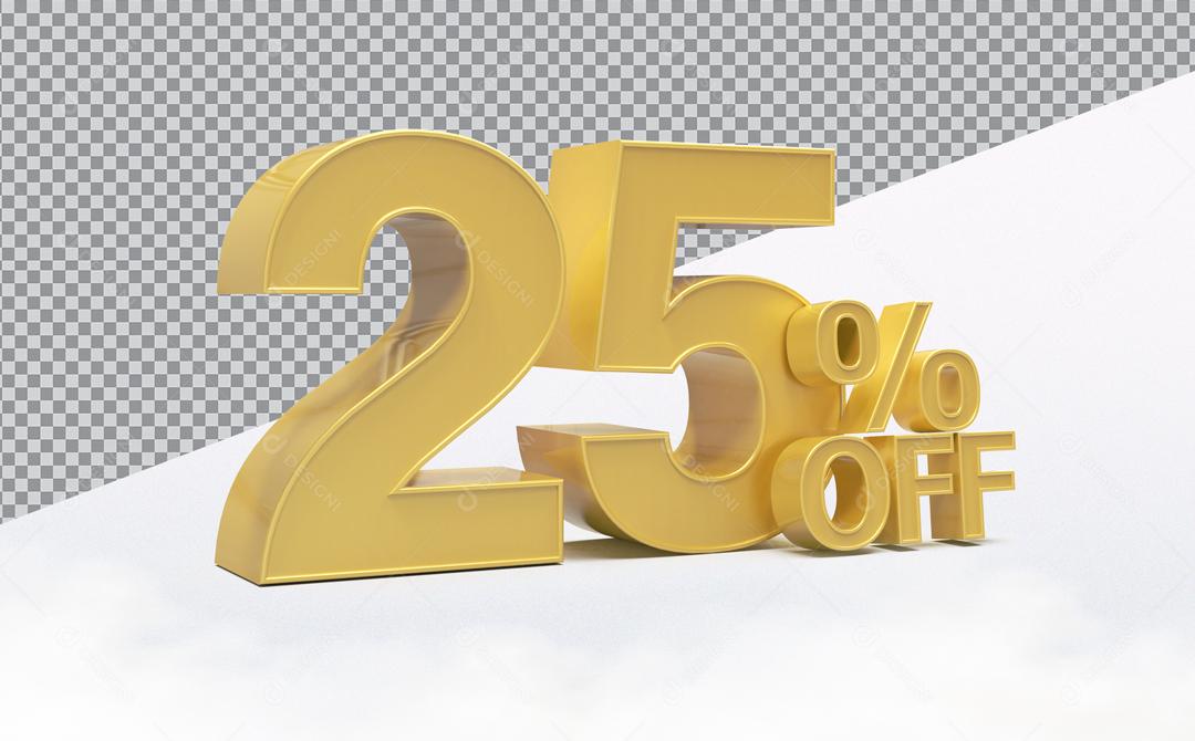 Número 3D 25% Off Desconto Dourado Para Composição PSD