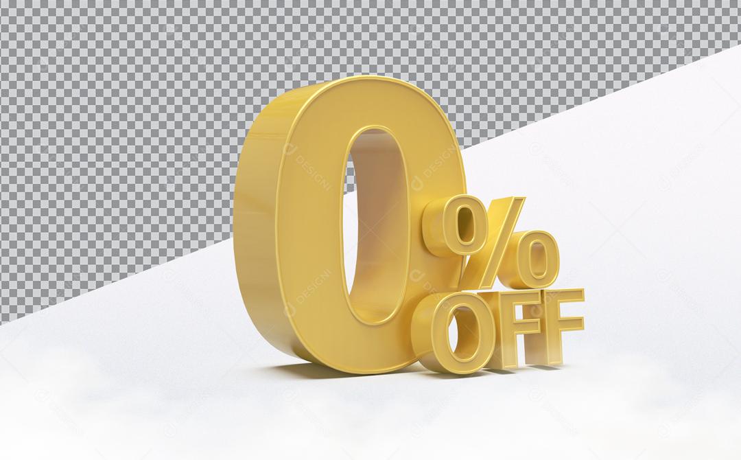 Número 3D 0% Off Desconto Dourado Para Composição PSD