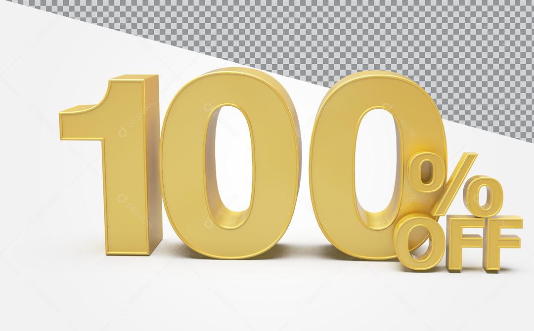 Número 3D 100% Off Desconto Dourado Para Composição PSD