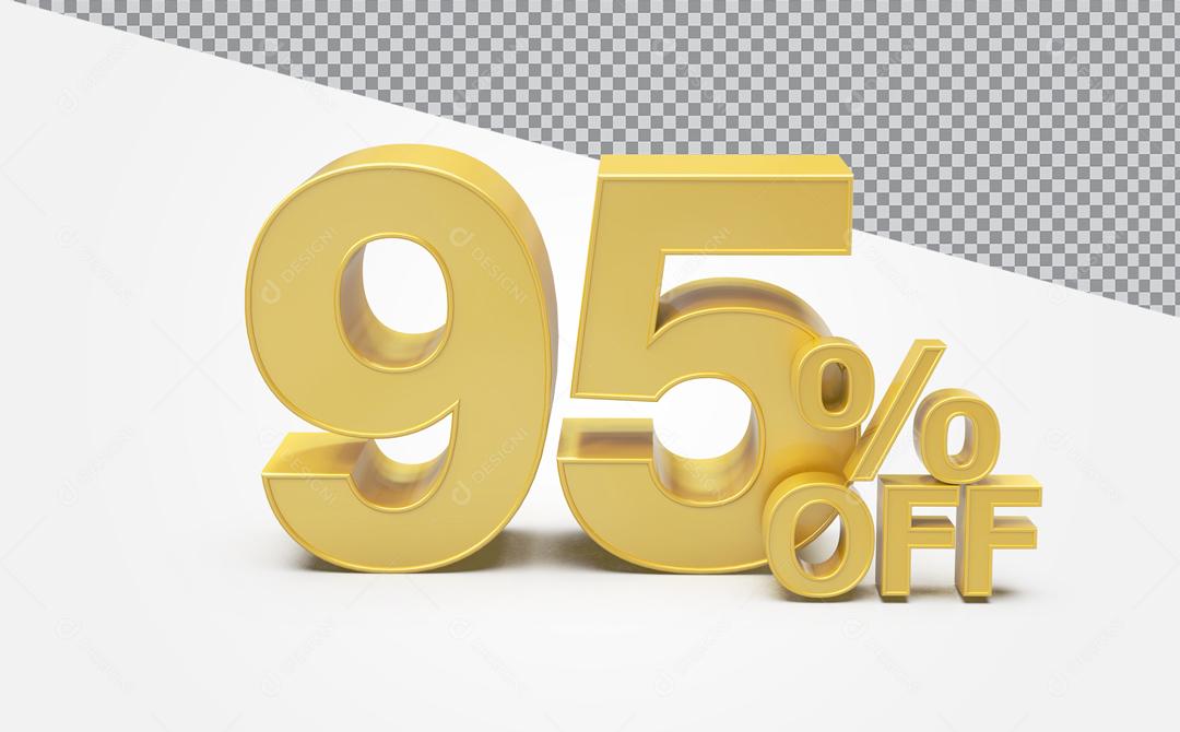 Número 3D 95% Off Desconto Dourado Para Composição PSD