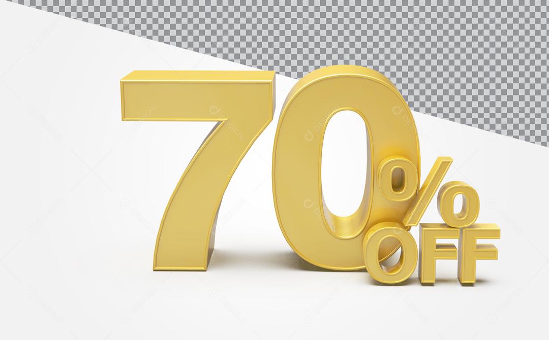 Número 3D 70% Off Desconto Dourado Para Composição PSD