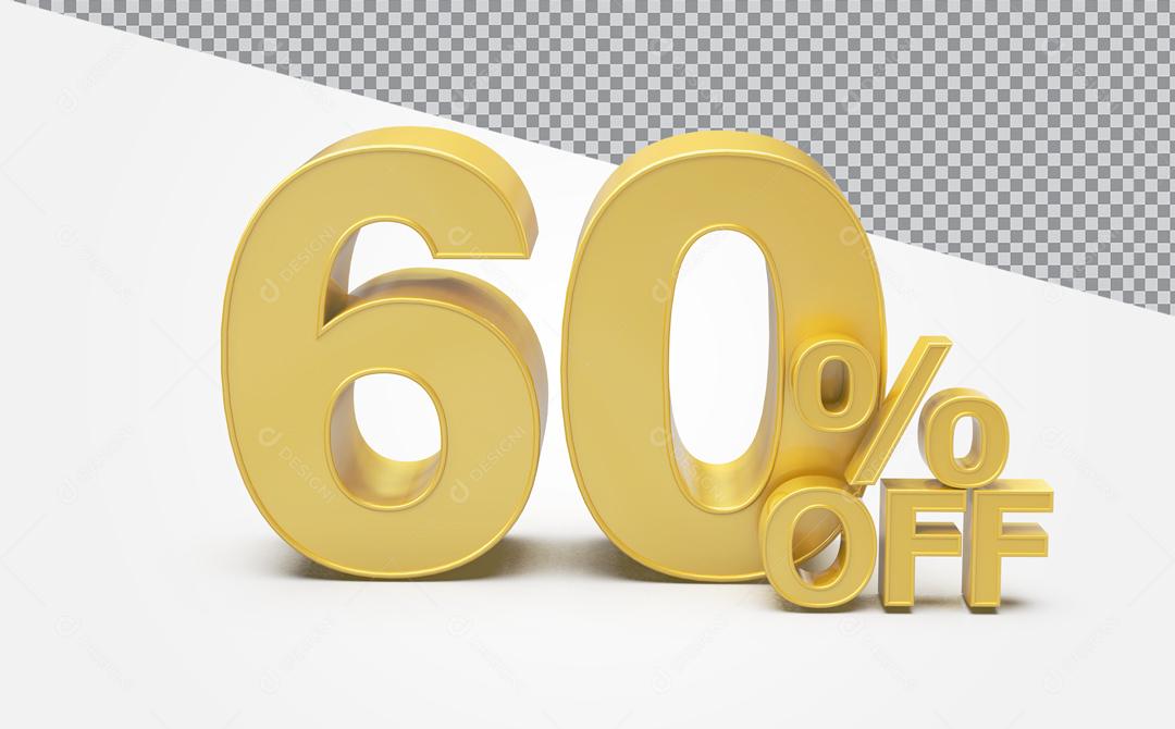 Número 3D 60% Off Desconto Dourado Para Composição PSD
