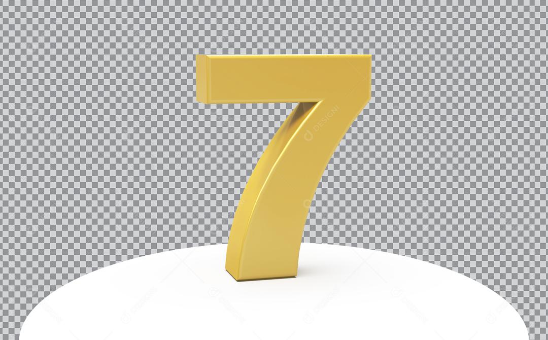 Número 3D 7 Dourado Para Composição PSD