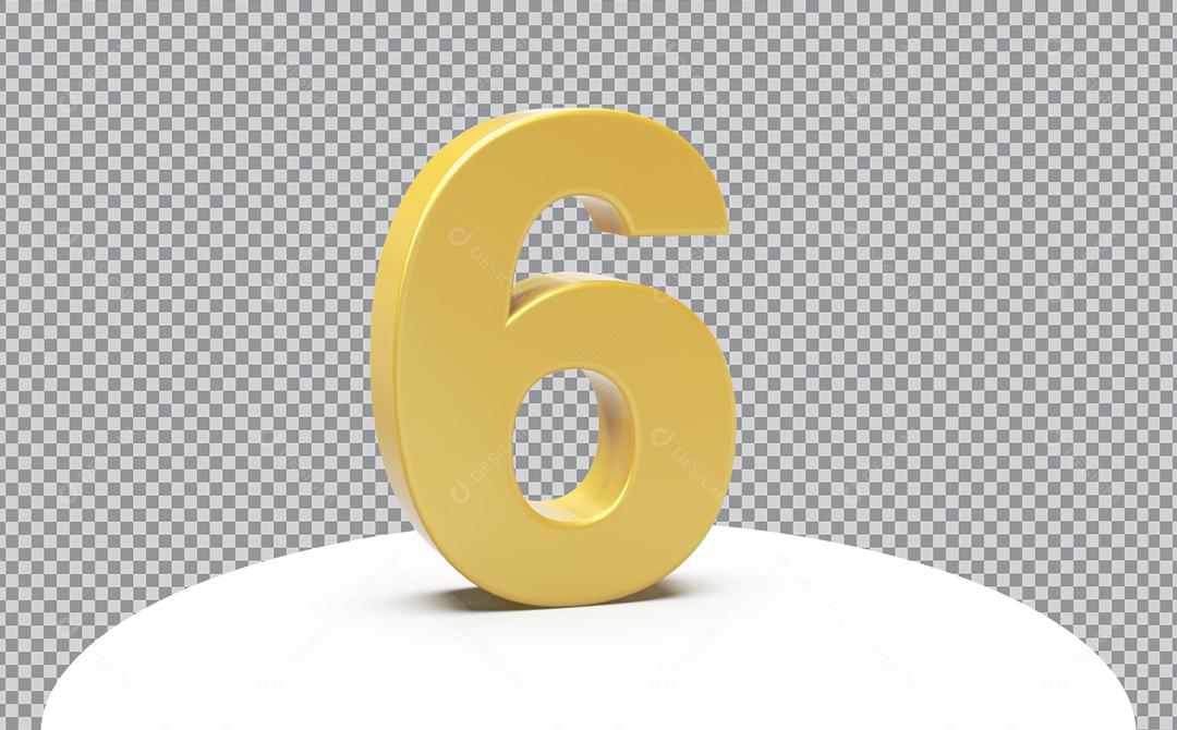 Número 3D 6 Dourado Para Composição PSD