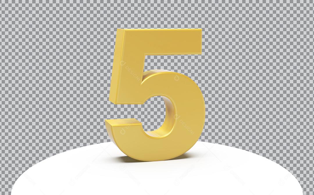 Número 3D 5 Dourado Para Composição PSD