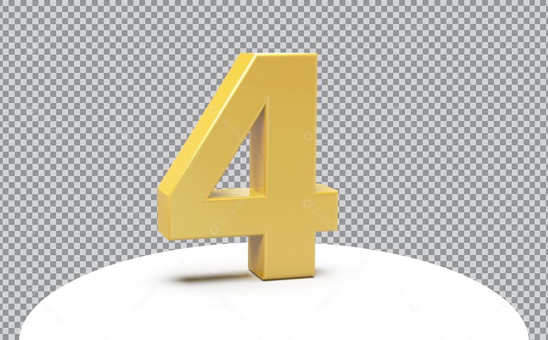 Número 3D 4 Dourado Para Composição PSD
