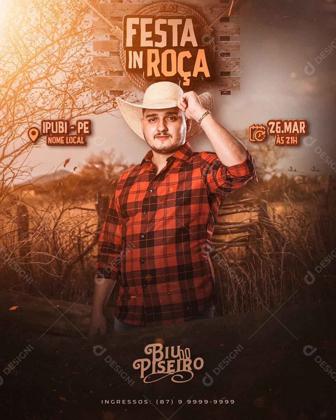 Flyer Festa In Roça Shows Eventos Cantor Forró Social Media PSD Editável