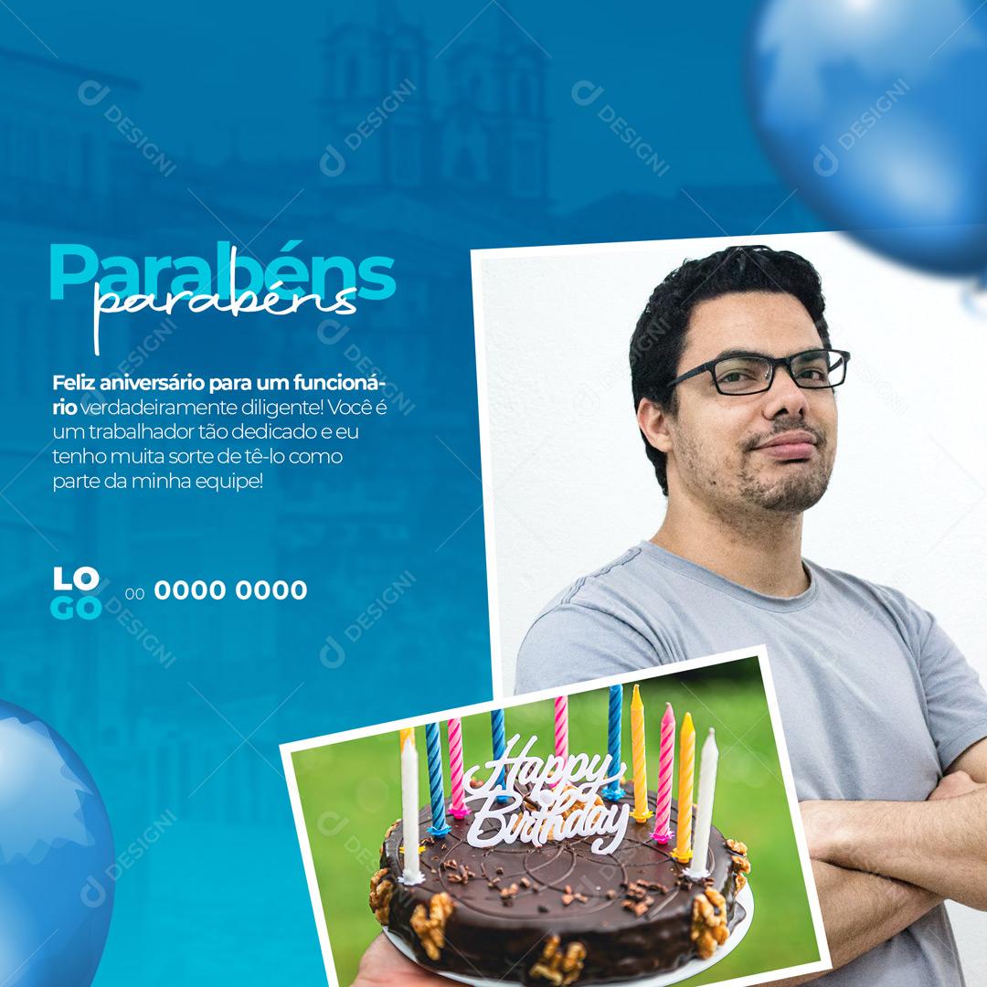 Social Media Feliz Aniversário Para Um Funcionário Parabéns PSD Editável