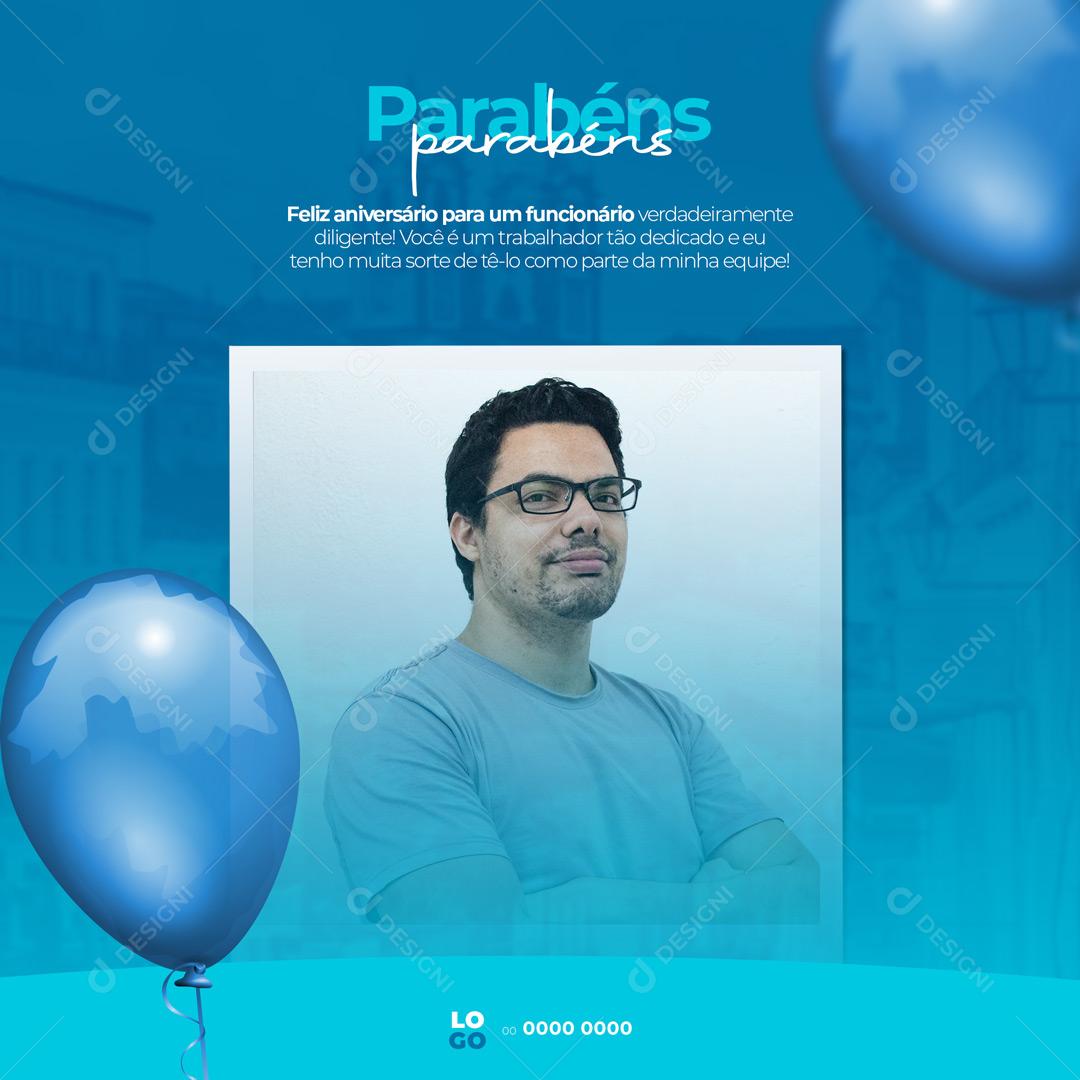 Social Media Feliz Aniversário Para Um Funcionário Parabéns PSD Editável