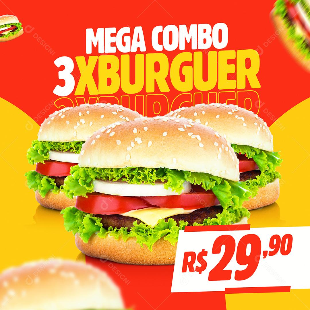 Mega Combo 3 XBurguer Hamburgueria Social Media PSD Editável