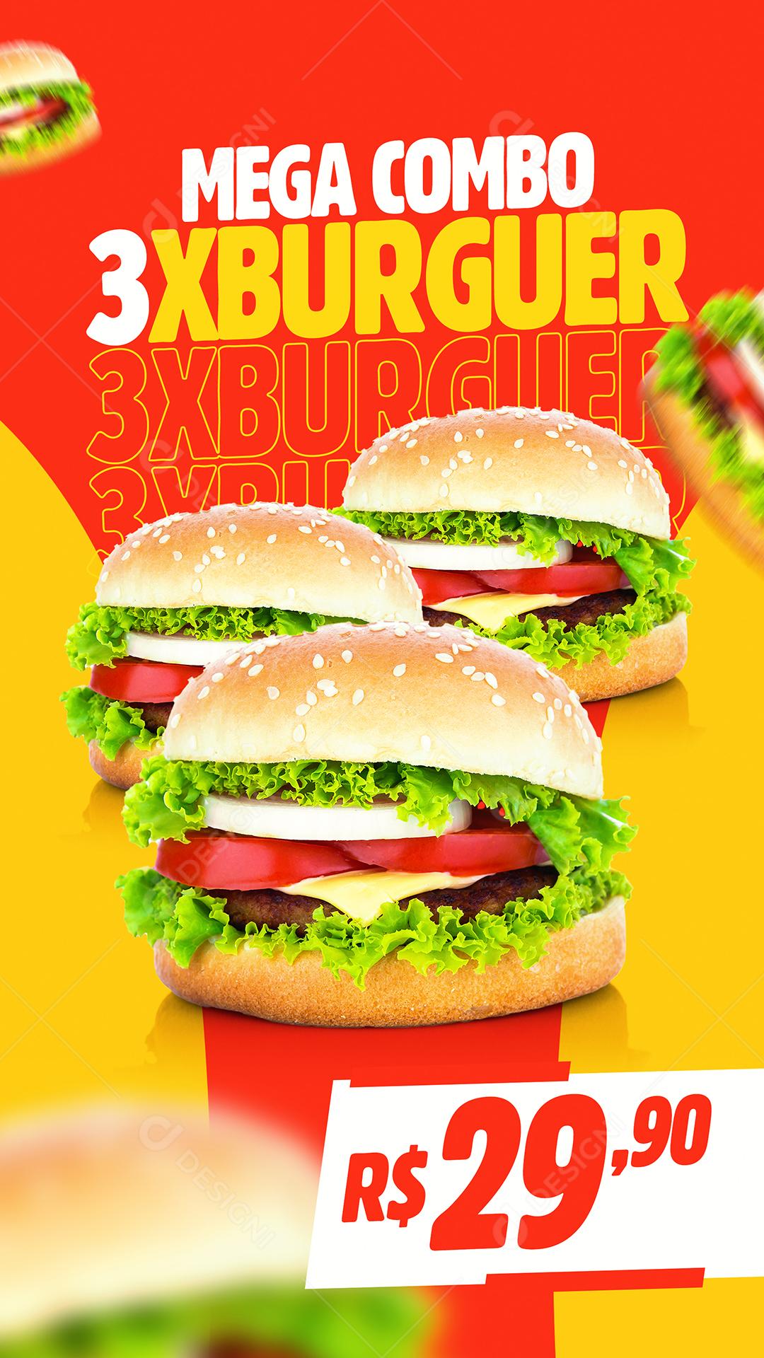 Social Media Mega Combo 3 XBurguer Hamburgueria PSD Editável