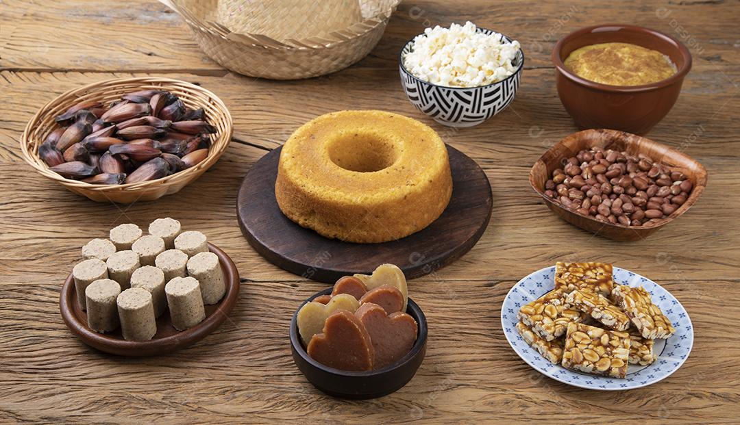 Comida típica do festival junino brasileiro. festa junina