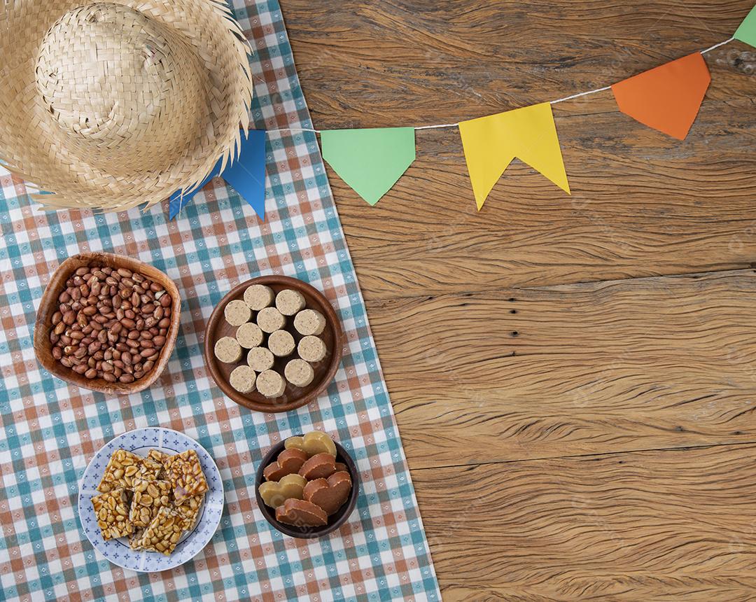 Comida típica do festival junino brasileiro. festa junina