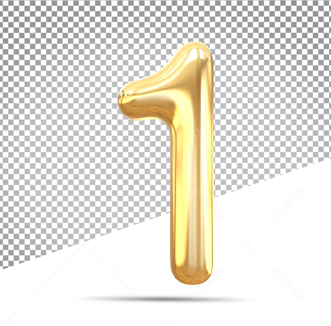 Número 3D 1 Dourado Para Composição PSD