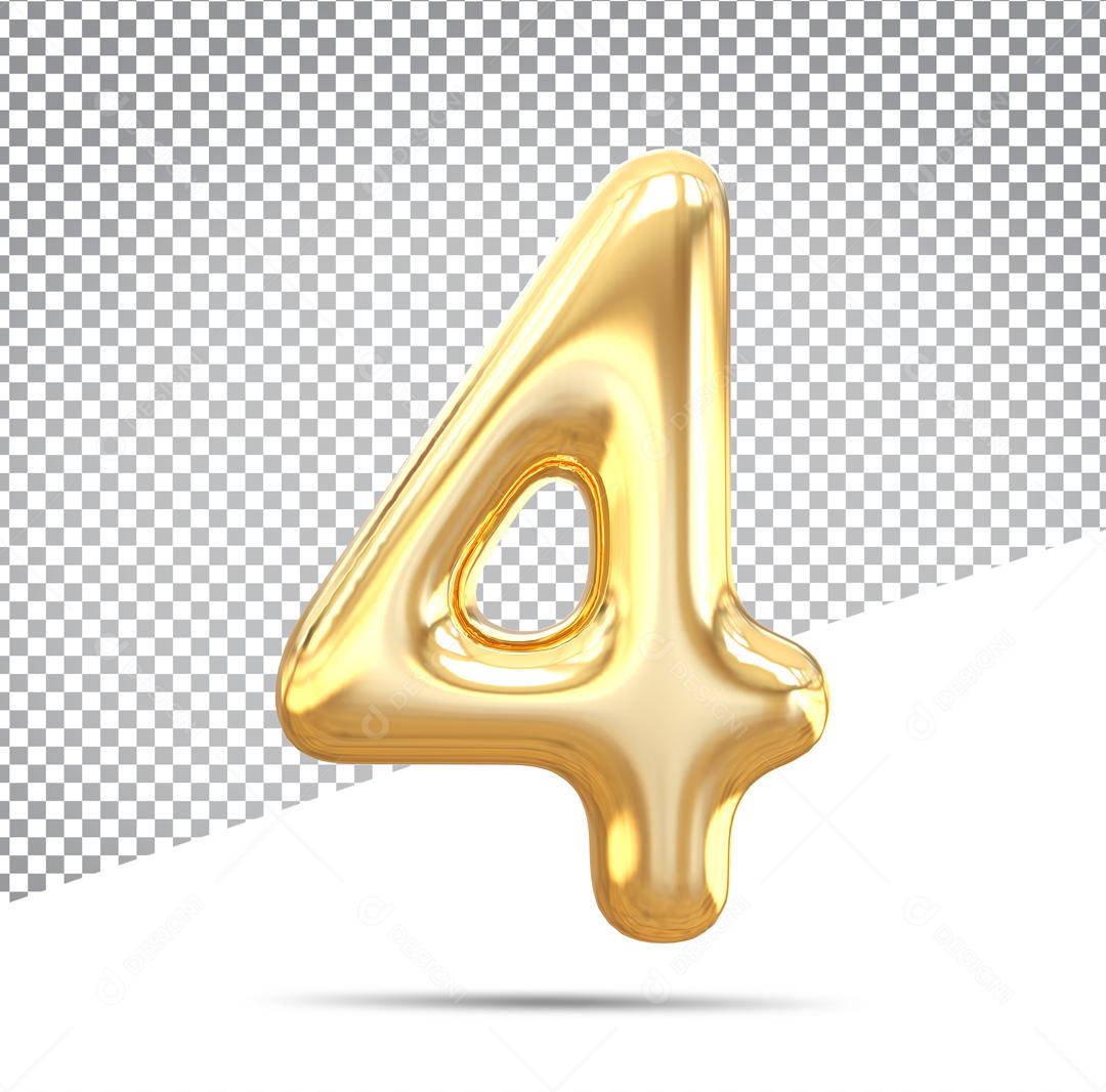 Número 3D 4 Dourado Para Composição PSD