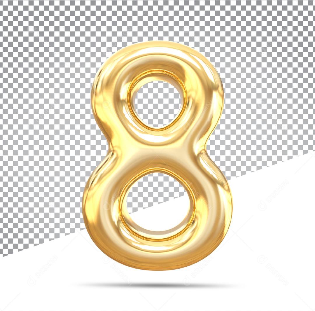 Número 3D 8 Dourado Para Composição PSD