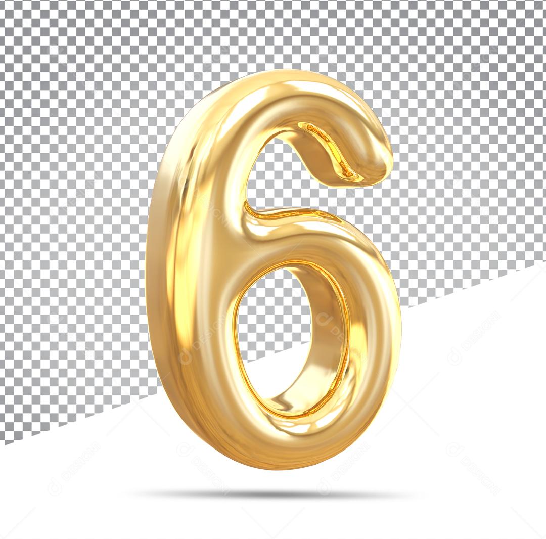Número 3D 6 Dourado Para Composição PSD