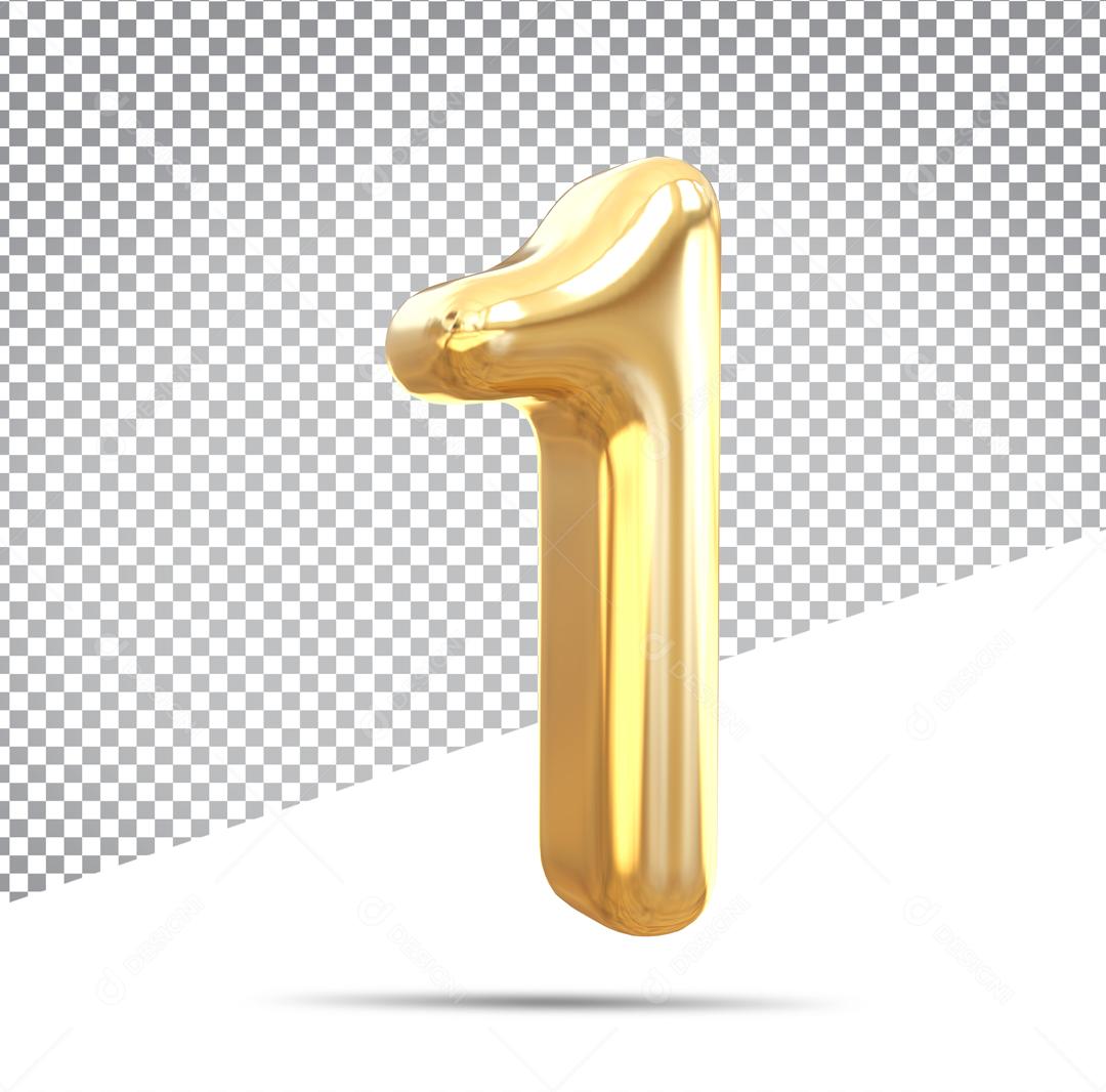 Número 3D 1 Dourado Para Composição PSD