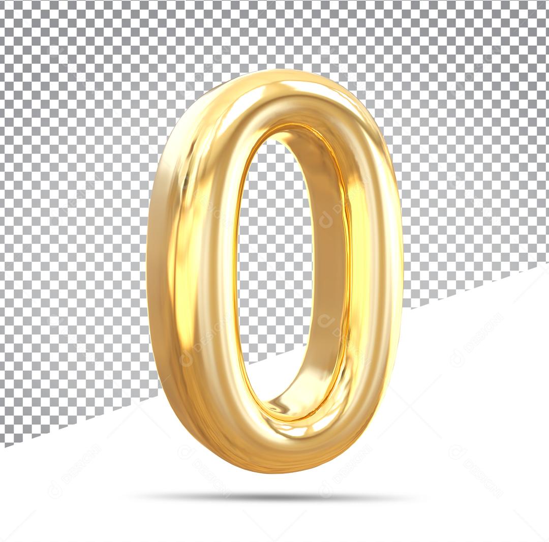 Número 3D 0 Dourado Para Composição PSD
