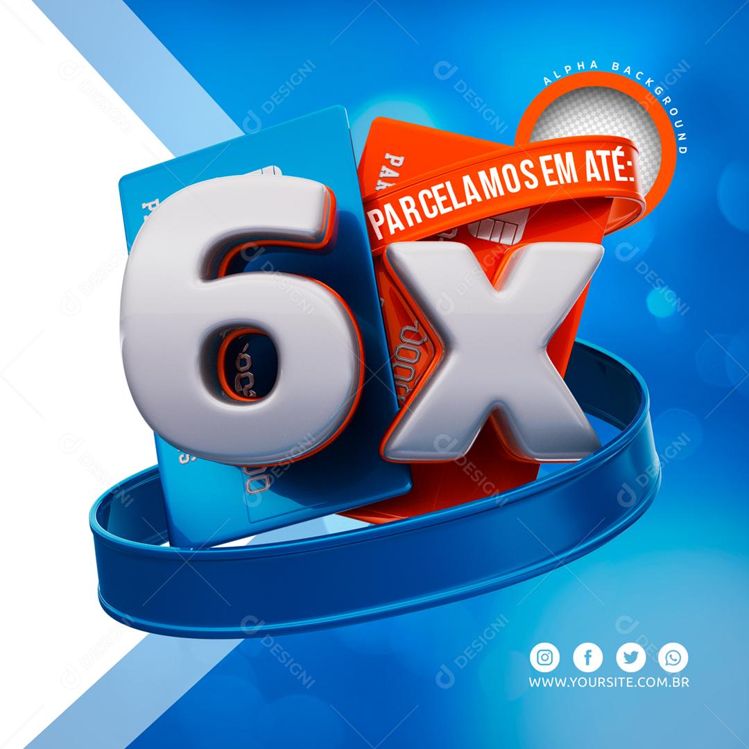 Elementos 3D cartões de credito vermelho azul 6X PSD Editável