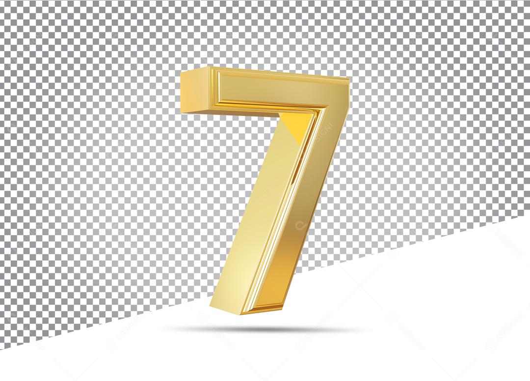 Número 7 3D Dourado Para Composição PSD