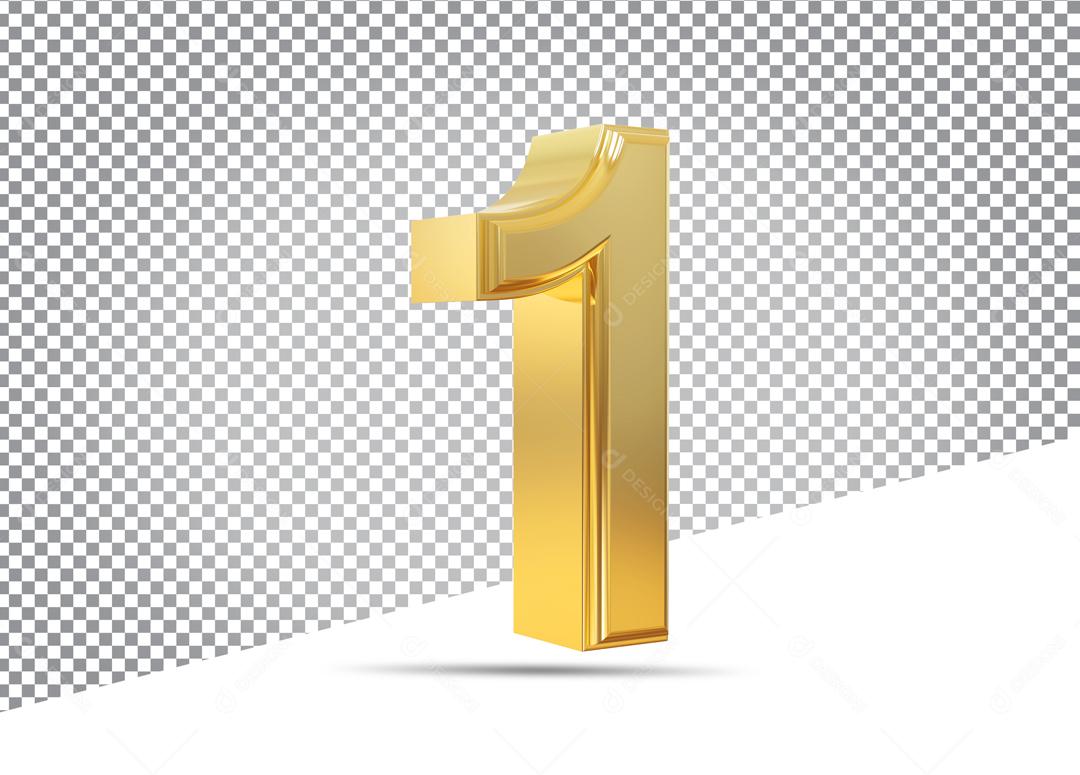 Número 1 3D Dourado Para Composição PSD