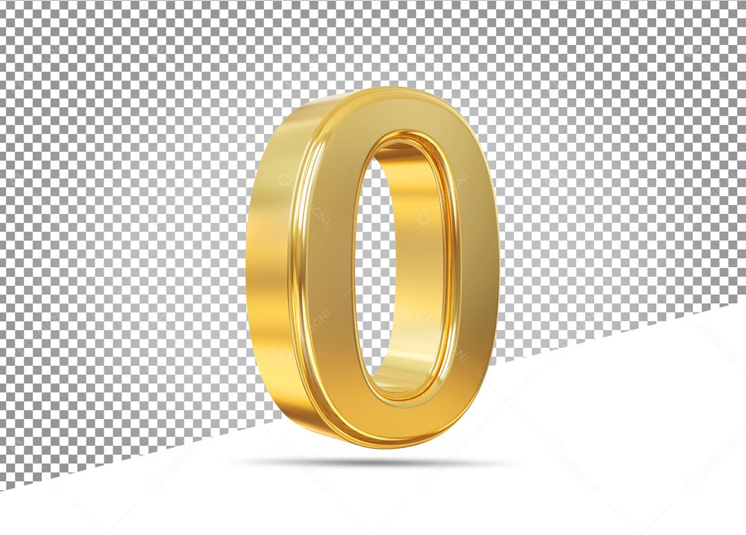 Número 0 3D Dourado Para Composição PSD