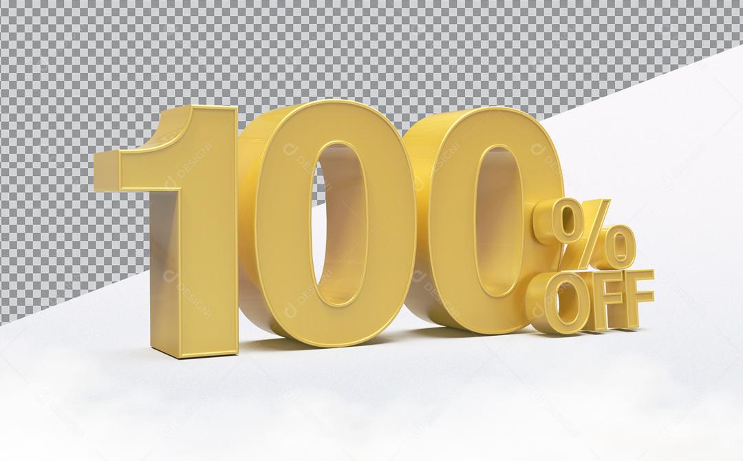 Número 3D 100% Off Desconto Dourado Para Composição PSD