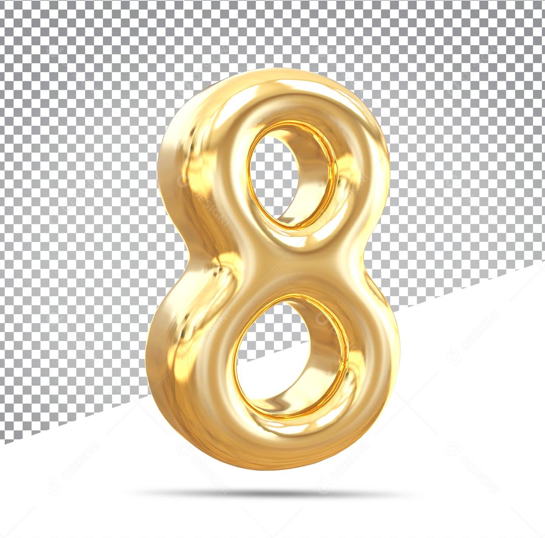 Número 3D 8 Dourado Para Composição PSD