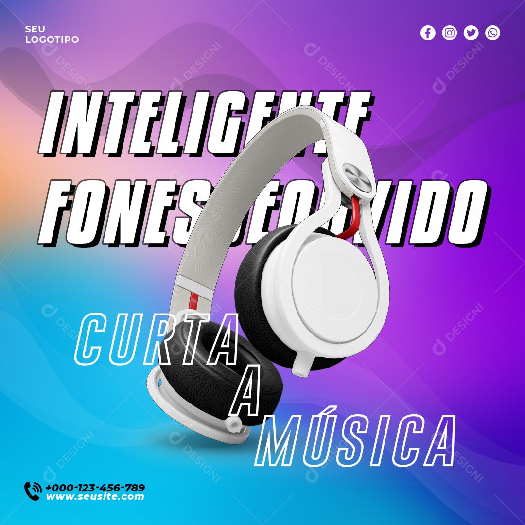 Social Media Fone de Ouvido Inteligente Curta a Música PSD Editável