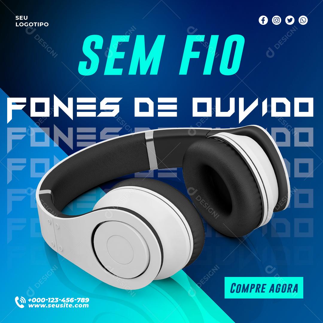 Social Media Fone de Ouvido Sem Fio PSD Editável