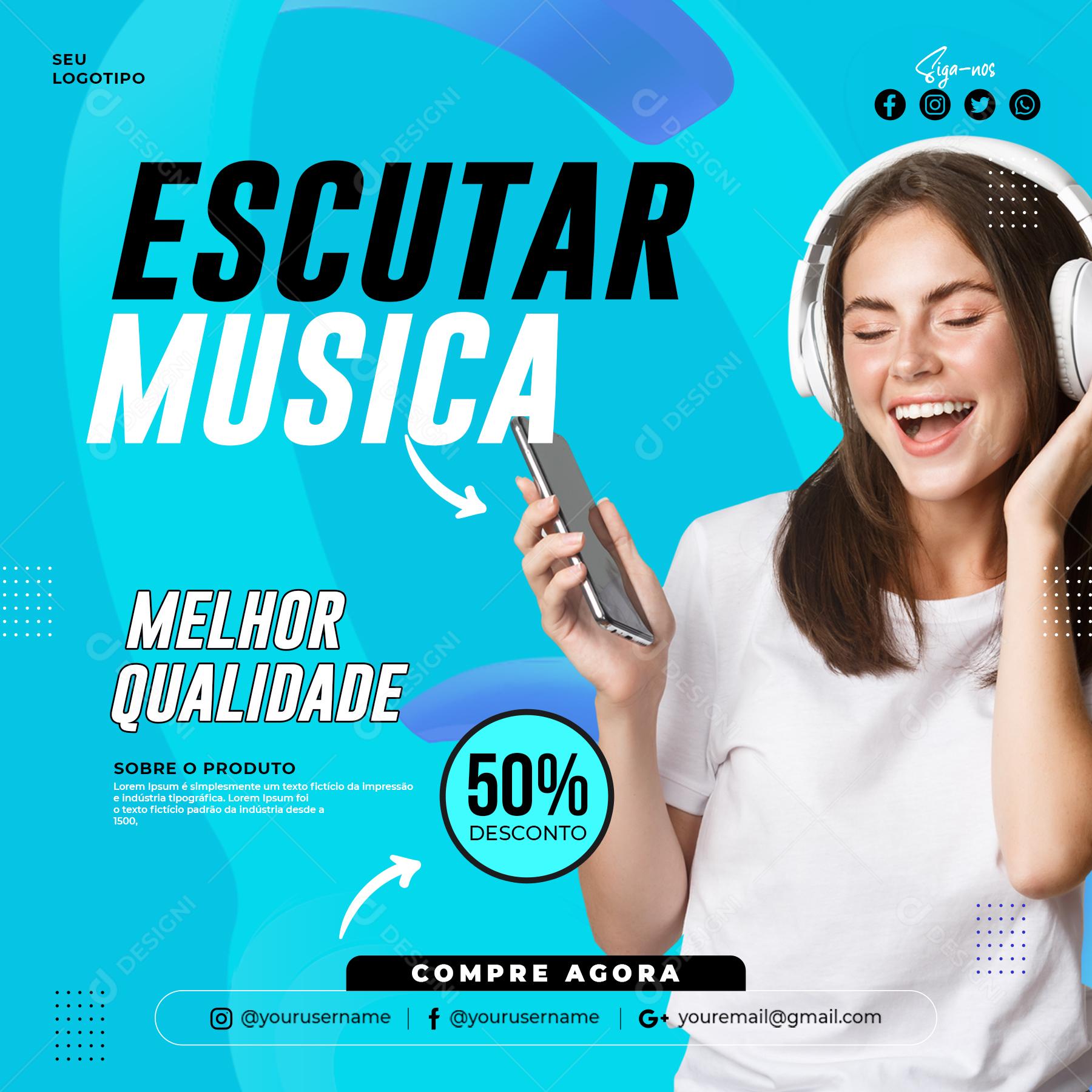 Social Media Escutar Musica Com Melhor Qualidade PSD Editável