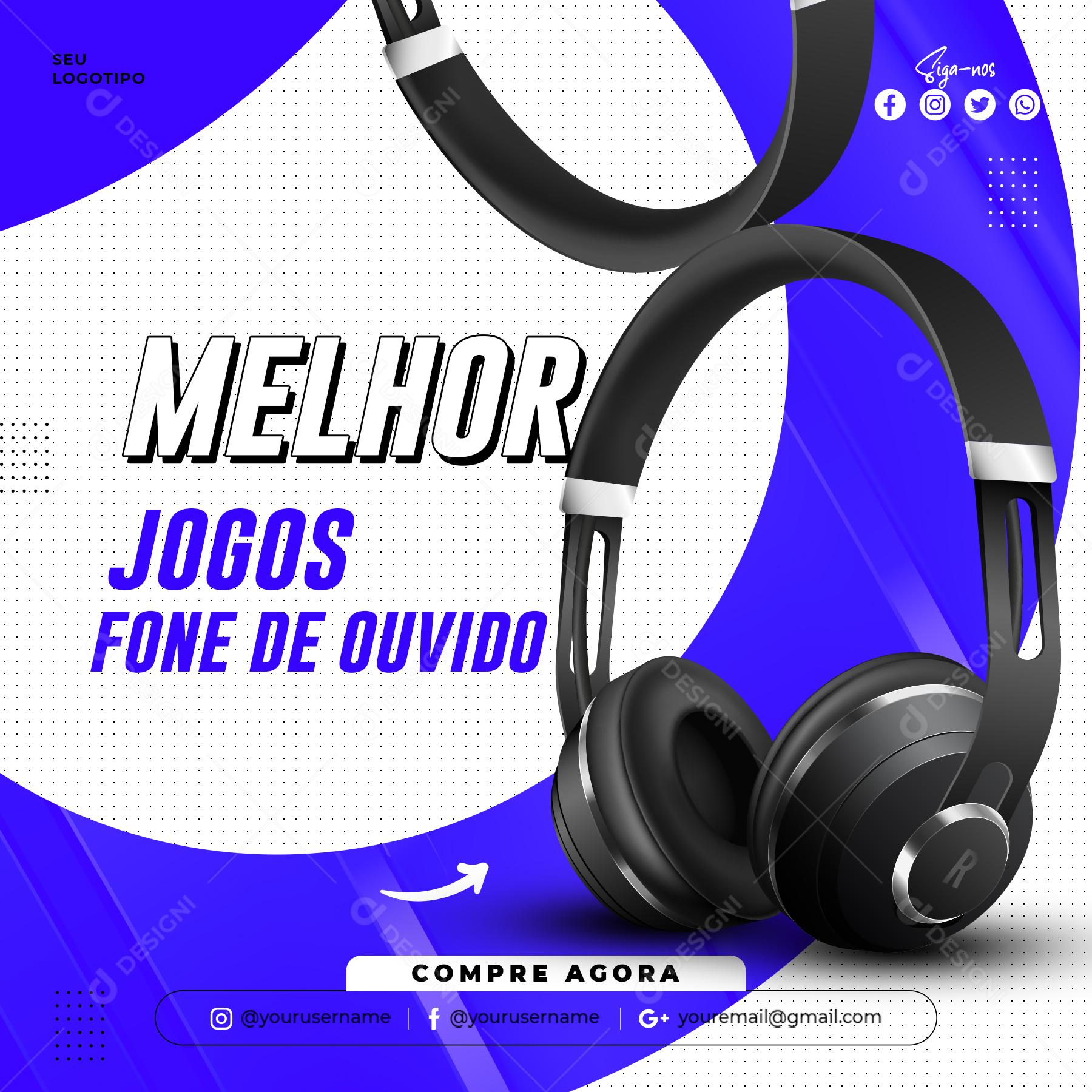 Social Media Melhor Jogos Fone de Ouvido PSD Editável
