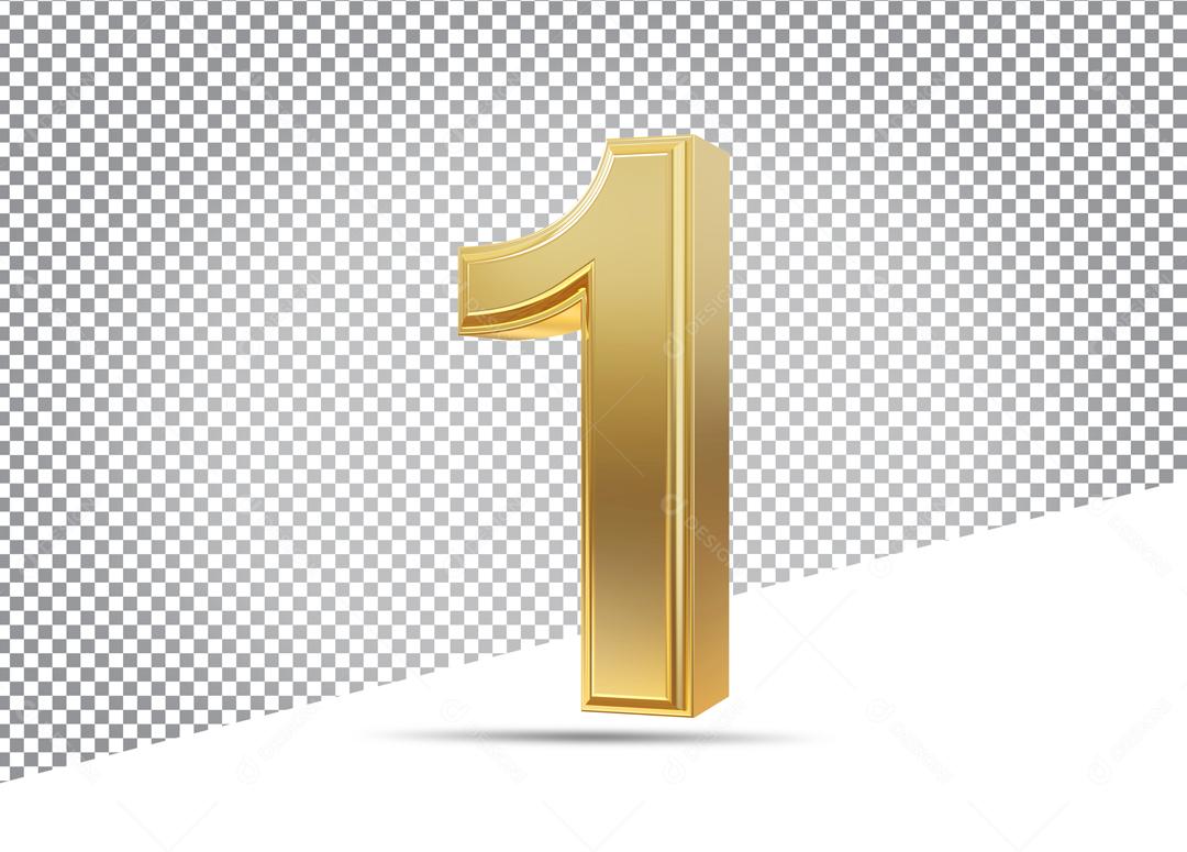 Número 3D 1 Dourado Para Composição PSD Editável
