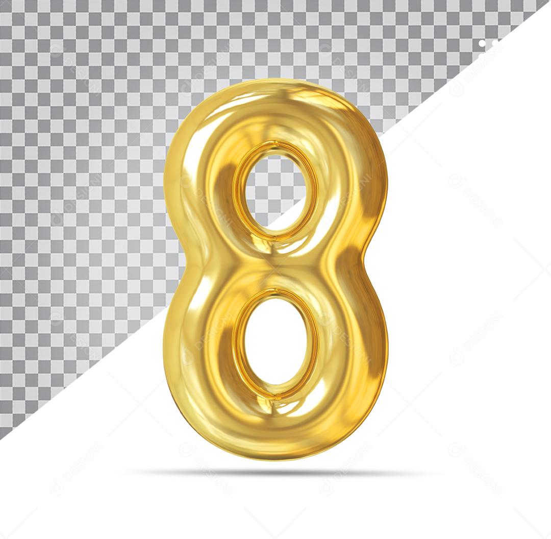 Número 8 Dourado Elemento 3D Para Composição PSD