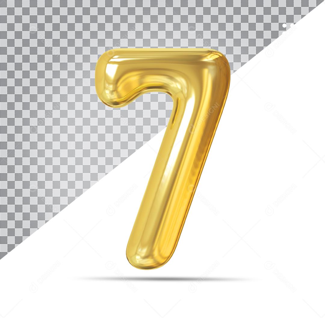 Número 7 Dourado Elemento 3D Para Composição PSD