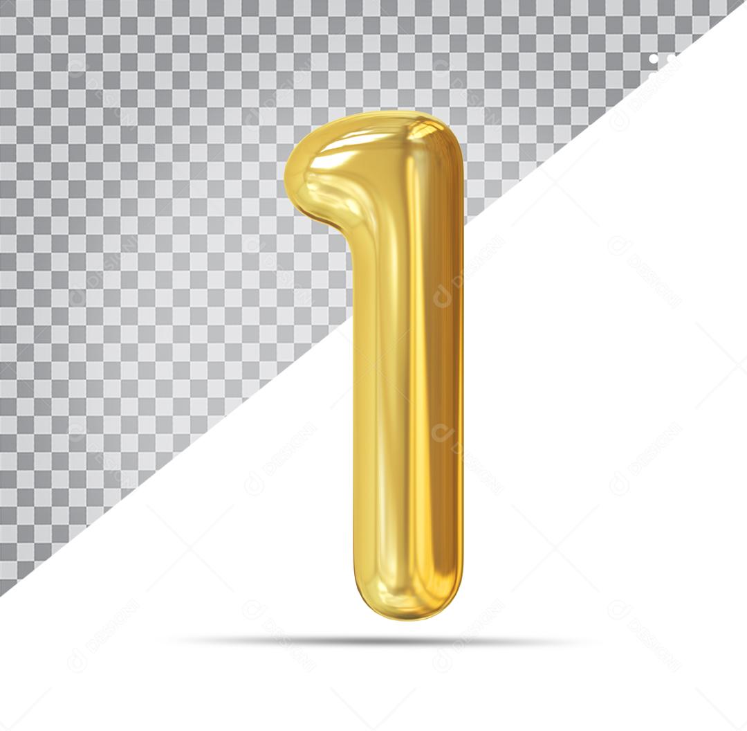Número 1 Dourado Elemento 3D Para Composição PSD