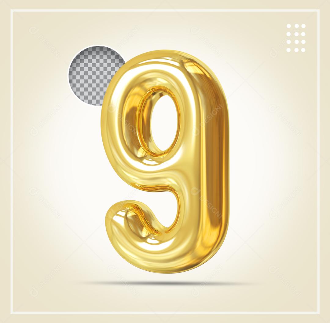 Elemento 3D Número 9 Dourado Para Composição PSD